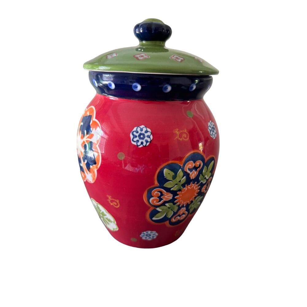Dutch Wax canister multicolored ceramic with top large Sz 10” tall